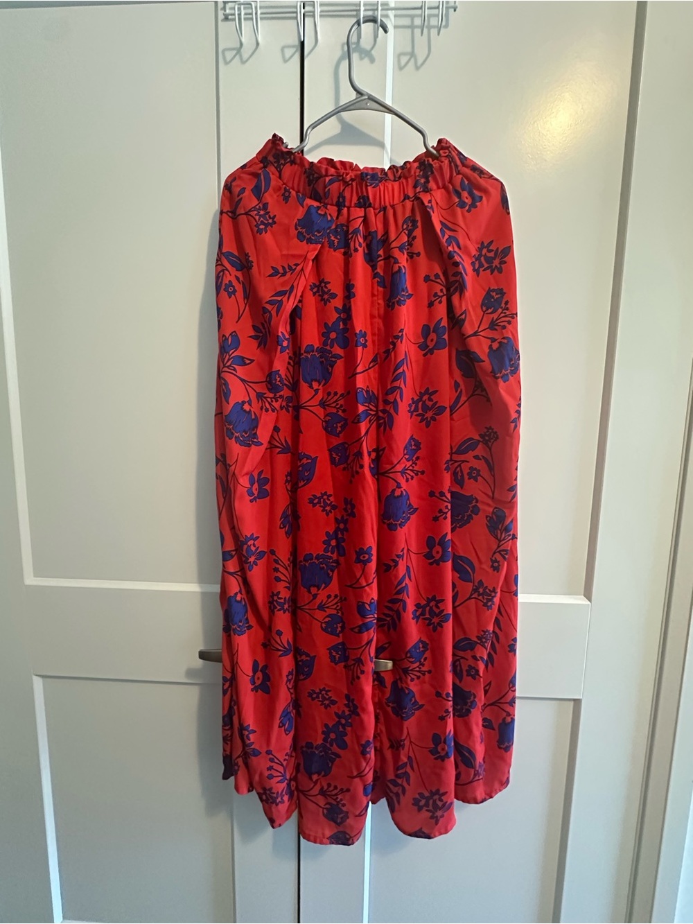 SHEIN Red Maxi Skirt with Blue Floral Print
